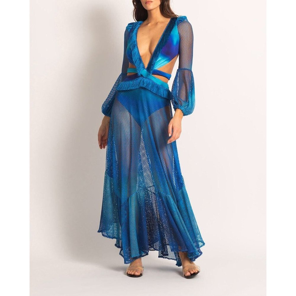 PatBO Ombre Netted Beach Dress Blue Cut Out